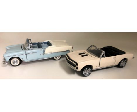 FRANKLIN MINT 1:42 SCALE PRECISION MODEL 1955 GREY AND CREAM CHEVROLET BELAIR AND 1967 WHITE AND BLACK CHEVROLET SS350 CONVER