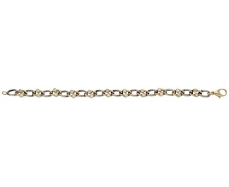 A diamond set chain bracelet, the bicolour curb-link bracelet alternately set with pairs of brilliant-cut diamond collets, st