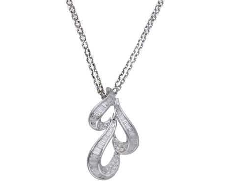 A diamond necklace, designed as three tiered scrolls set throughout with calibré-cut diamonds with brilliant-cut diamond acce
