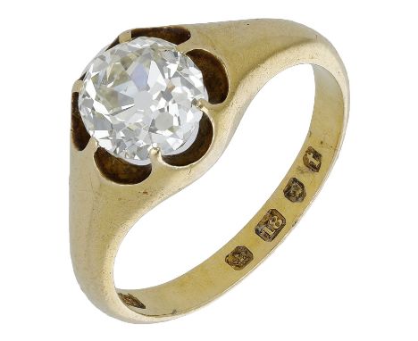 A diamond single stone ring, 1864, the old-cut diamond claw-set in a tapered 18ct gold mount, London hallmark, maker’s mark, 