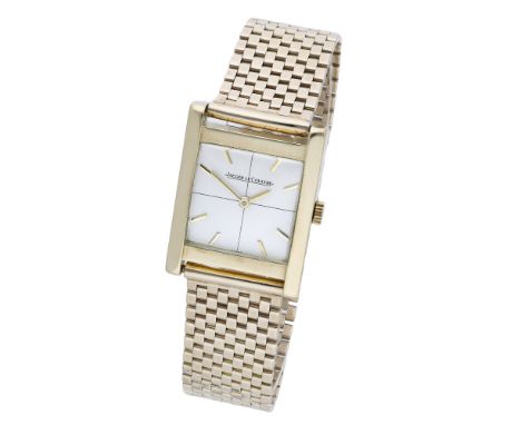 Jaeger-LeCoultre. A gold rectangular wristwatch, circa 1959. Movement: cal. P480/C, manual winding, no. 1367232. Dial: silver