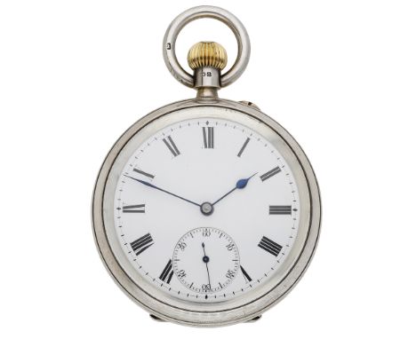 English. A silver keyless deck watch, 1912 Movement: gilded three quarter plate, lever escapement, free sprung bi-metallic ba