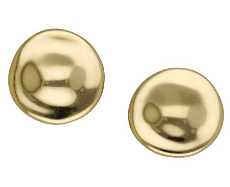 A pair of 18ct gold ear clips, the polished ear clips with slightly domed centres and sandblast finish to the underside, stam