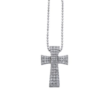 A diamond cross pendant on chain, the cross pavé-set with brilliant-cut diamonds, to an incorporated bale, stamped ‘750’ and 