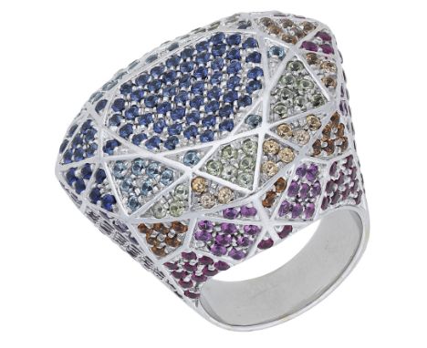 A ‘Power’ ring by Diane Von Furstenberg for H. Stern, the faceted ring of geometric design pavé-set with vari-coloured circul
