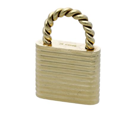 An 18ct gold padlock by Kurt Weiss for Cartier, 1979, with reeded body and ropetwist shackle, maker’s mark ‘KW’, London hallm