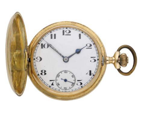 Swiss. A gold keyless watch, circa 1915 Movement: lever escapement, 15 jewels. Dial: white enamel, Arabic numerals, subsidiar