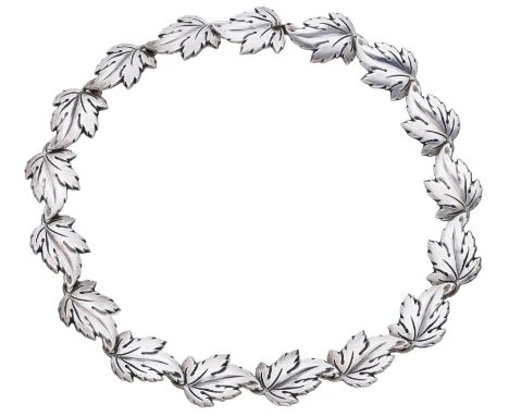 A Danish silver necklace, the articulated necklace of overlapping leaf design, stamped ‘STERLING DENMARK’, maker’s mark ‘BM’,