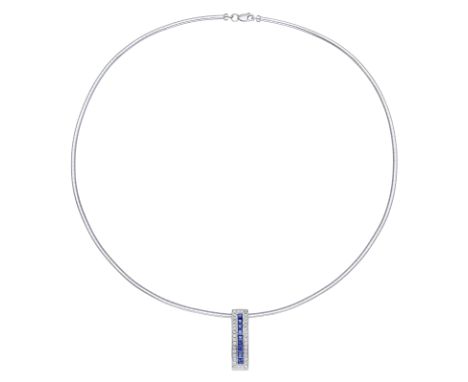 A collar necklace, by ARAS, the fine polished D-section chain suspending a slightly domed vertical slider pendant centred wit