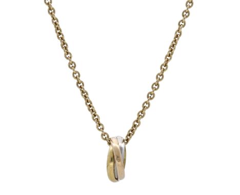 An 18ct gold ‘Trinity’ pendant on chain by Cartier, the pendant of tricoloured interlocking design and suspended by an 18ct g