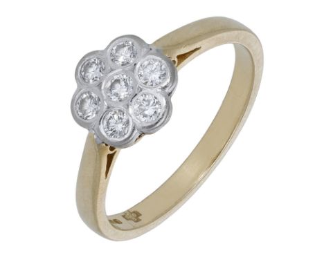 A diamond cluster ring, set with a flowerhead of brilliant-cut diamonds, mounted in 18ct gold, Birmingham hallmark for 2000, 