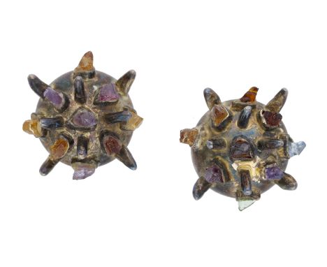 A pair of silver gilt and gem-set ear clips by Solange Azagury-Partridge, of abstract design, the domed ear clips set through