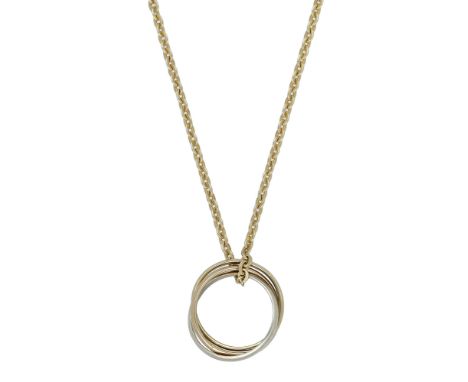An 18ct gold Trinity pendant on chain by Cartier, the pendant of tricoloured interlocking design and suspended by an 18ct gol