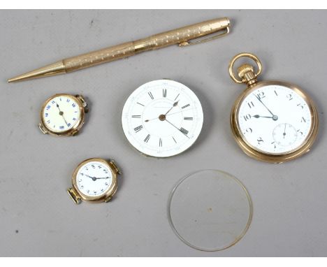 (The second watch head with Roman numerals is not longer included in this lot.)A Victorian chronograph pocket watch movement 