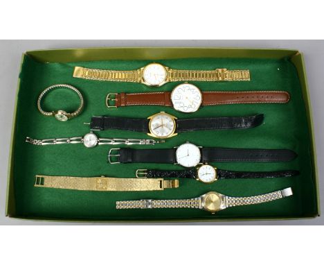 A tray of ladies and gents dress watches mainly quartz and including a Corvette manual watch with centre seconds.