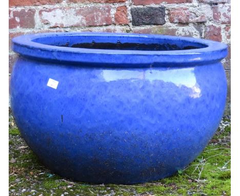 A large blue glazed garden planter, 53 cm wide.&nbsp;