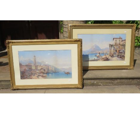 A pair of chromolithographs, "Lake Como and Lake Garda" framed and glazed each are 16x29, gilt frames, after T.M Richardson c