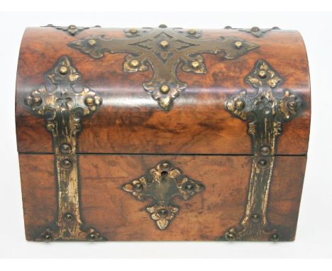 A late 19th Century brass mounted walnut veneered Tea Caddy, internally with two compartments (brass externally very worn) 15
