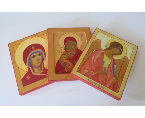 A set of Russian Othordox icons painted on wooden blocks, painted 1997 by Andrej RubletThese lots have been donated by Rotary