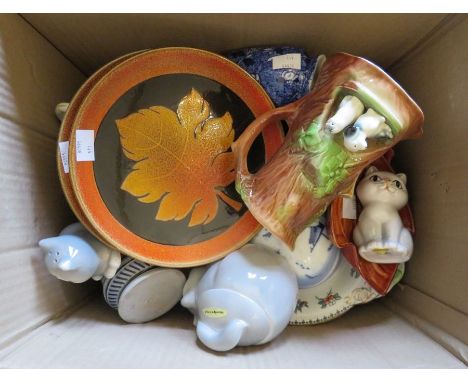 A quantity of ceramics to include two Poole pottery Aegean pattern leaf dishes, a stoneware stein and other pieces