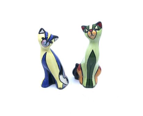 Two Lorna Bailey ceramic cats - signed to the base and towards the base 18.5cm high &amp; 17cm high (2)