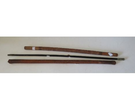 A collection of three swagger sticks including ebonized OTC with Stafforshire knot headThese lots have been donated by Rotary