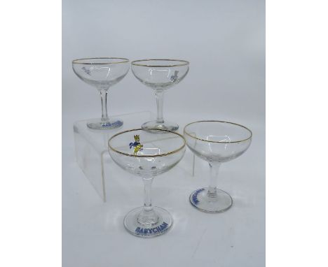 A set of Babycham glasses and a bag of linenThese lots have been donated by Rotary District 1210, Alumni Association supporti