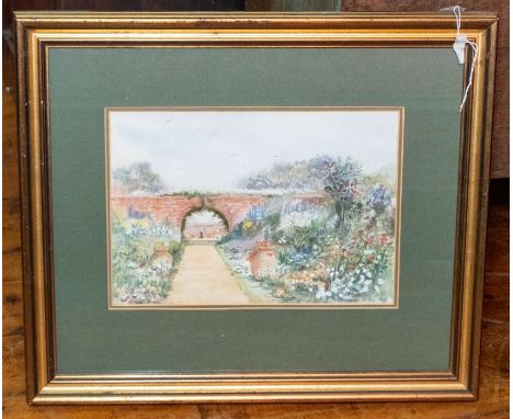 Christopher Hollick (British) A watercolour of a garden, signed and dated 1982 on the bottom right, framed, glazed and mounte