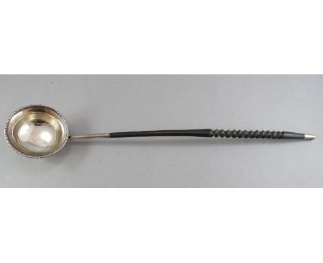 A hallmarked silver (Birmingham 1965) Hampton Utilities punch or toddy ladle with hand-turned handle terminating with silver 