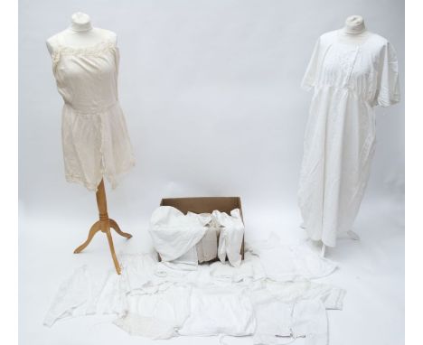 6 mostly 1920s and earlier lingerie including cotton corset covers, step ins, cotton nighties, petticoats and bloomers plus r
