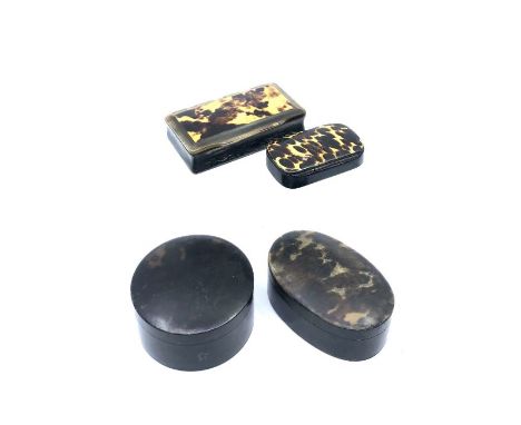 Two 18th century tortoise shell and horn boxes, together with a circular tortoise shell box and a tortoise and papier mache s