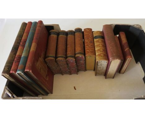 One box of books to include leather bindings, late 19th century, to include 4 vols Poe's works 1875. These lots have been don