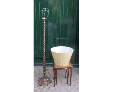 A SFT standard lamp with barley twist stem of together with two stackings coffee tables and lamp shade