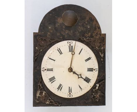 A French 18th Century Hook and Spike Clock having a white enamel dial with Black Roman Numerals, applied Spandrels, posted mo