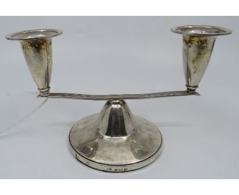 An art deco silver two sconce candlestick on base. Marked. Gross weight 150g