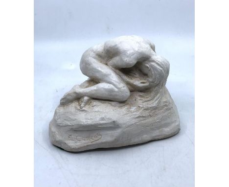 After CAVACOS, Emmanuel (Greek/American 1885-1976), a white ceramic moulded maquette of a woman bent over with her hands by h