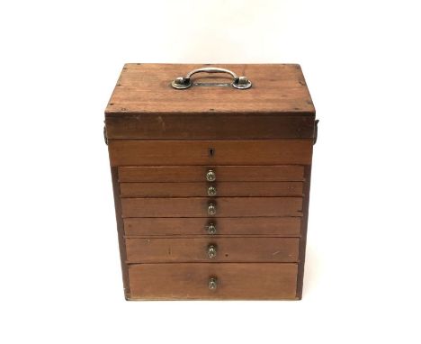 An early 20th century wooden medical box, the lift top with a metal carrying handle and small rectangular plaque inscribed D.