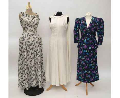 A collection of costumes and textiles from the 1950's; a Frank Usher fitted bodice, rolled boat neck, full skirt, two pockets