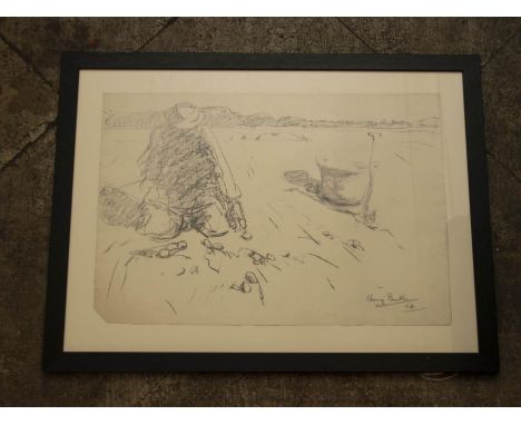 Harry Becker (English,&nbsp;1865-1928) Gathering potatoes lithograph, signed and dated to the bottom right glazed, mounted an