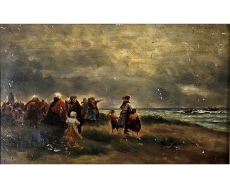 
	
		After N Sadee (late 19th/early 20th century Dutch)
		Figures on the shore,
		Oil on board
		Signed
		24 x 38cm (9¼ x 14¾