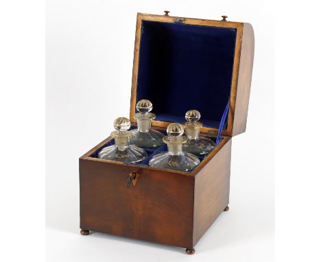 
	
		A late 19th century French mahogany decanter box, with four gilt detailed cut glass decanters and stoppers, box 23.5cms 