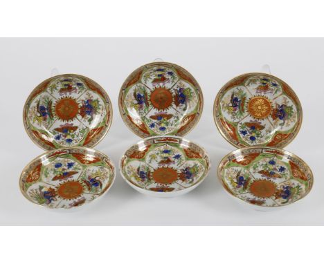 
	
		Set of six late 18th/early 19th century "Dragons in compartments" pattern small side plates, possibly Worcester but unma