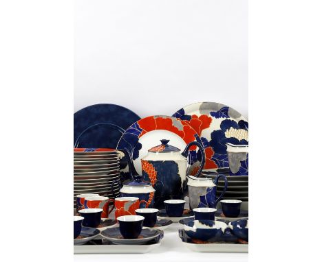 
	
		Christofle- a modern breakfast service in the Orientalys pattern, printed factory marks, comprising; 
		8 main plates, 2