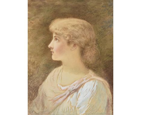 
	
		Edward Tayler (British 1828-1906)
		Study of a young girl, side profile 
		Watercolour and charcoal with white heighteni