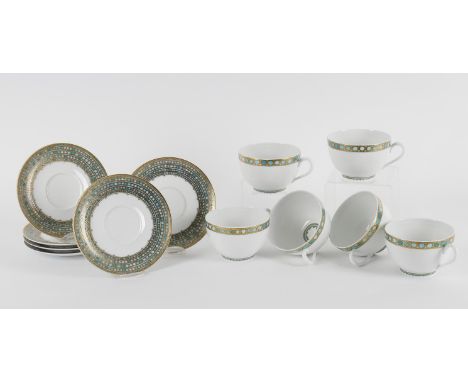 
	
		Six Haviland Limoges porcelain breakfast cups and saucers in the 'Syracuse' pattern, the design by Arielle de Brichambau
