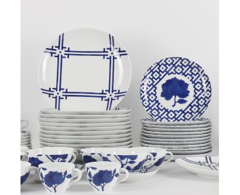 
	
		Richard Ginori- a modern Italian blue and white porcelain breakfast service, "Eseh" pattern designed by Gian Battista Va