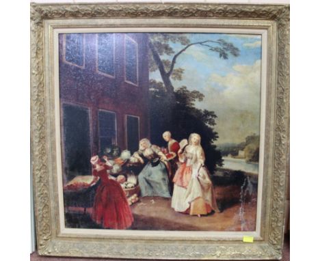 An oleograph of an 18th Century scene in gilt frame