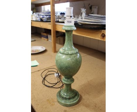 A heavy Jadite table lamp 23" high, chips but bruise to one side