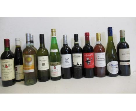 One bottle 2002 Saint Emilion, one bottle 2014 Muscadet, one bottle 1995 Farina Blanco, one bottle 2008 Las Falleros, one bot