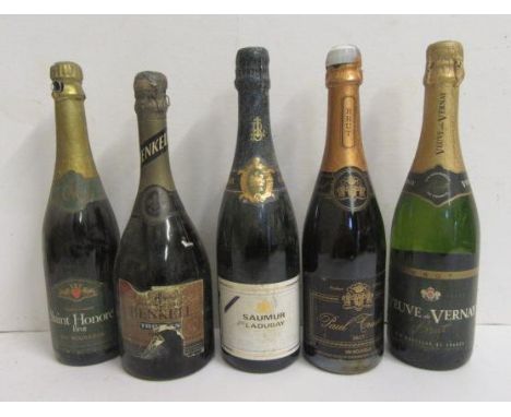 Five bottles sparkling wine comprising one bottle each of Saint Honore Brut, Henkel Trocken, Veuve de Vernay, 1989 Saumur Lad